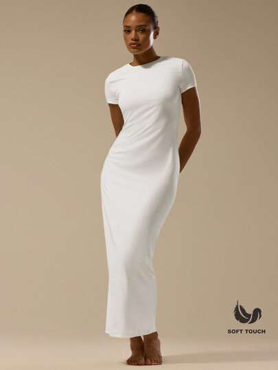 MUSERA ESSENTIALS Soft Touch Cap Sleeve Fitted Dress Basic Casual Spring Summer Cute White Dresses For Women Holiday Fall Night Out Elegant Back To School Date Night Fall Party Chic Bridal Bachelorette Hen Do Wedding