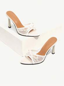 CUCCOO CHICEST New Fashion Versatile Rhinestone Bowknot Strap Stiletto Heel Sandals For Christmas Elegant Shoes Wedding Shoes Spring Shoes Bride Shoes - Beige - View 3