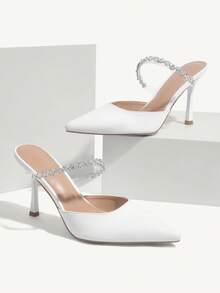 CUCCOO CHICEST Ladies' Single High Heeled Shoes With Plain And-Set Rhinestone Spring Shoes Spring Break Easter Prom Heels For Christmas Elegant Shoes Wedding Shoes Spring Shoes Bride Shoes - White - View 2