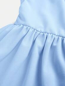 SHEIN Girlism Vestido camisero azul elegante con pliegues en los hombros y el busto, corte evasé para adolescentes - Azul - Ver 4