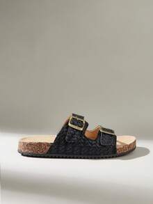 Solecia 女士搭扣设计休闲时尚平底凉鞋 - 黑色 - 查看 1