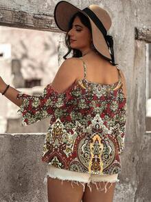 EMERY ROSE Blusa casual y elegante de talla grande para mujer con estampado de teñido anudado, para primavera/verano - Burdeos - Ver 2