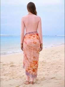 Swim Shayni Summer Beach Women's One-Piece Swimsuit SetArabic Clothing - Pink - View 2