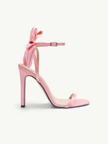CUCCOO CHICEST 粉色蝴蝶结装饰细跟高跟凉鞋夏季毕业高跟鞋舞会高跟鞋度假鞋夏季促销优雅凉鞋圣诞秋季新年假期 - 粉色 - 查看 12