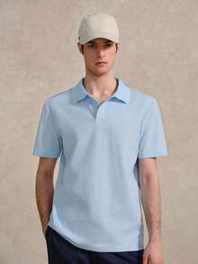 Courvante 男士夏季休闲修身商务针织短袖Polo衫，适合网球、高尔夫等运动，带口袋，透气，父亲节礼物 - 淺藍色 - 查看 1