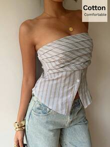 Siren Gaze Áo croptop không tay kiểu dáng tối giản in họa tiết dành cho nữ - Màu Khaki - Xem 6