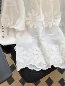 Franclia Women's Embroidered Decorative Short Sleeve Top - White - View 6