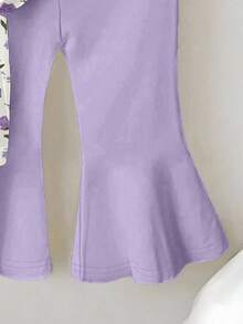 Baby Mädchen lila Blumen Muster Top und lila Glockenbodenhos Set, geeignet für Ausflüge, Urlaub, Frühling, Sommer, Herbst, Winter - Verschiedenfarbig - Übersicht 6