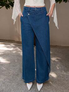 Bris Aura 新款不对称设计女式牛仔裤，适合情人节和母亲节穿着。 - 藍色 - 查看 6