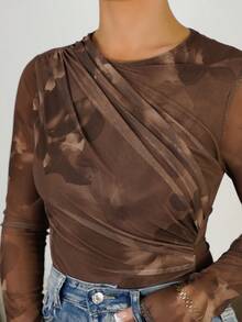 SAYEHFBABY 女士扎染印花圆领长袖褶皱连体衣 - 彩色 - 查看 3