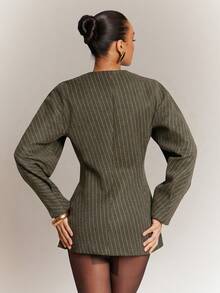 Hauture Women's Striped Print Round Neck Casual Versatile Long Sleeve Top - Khaki - View 6