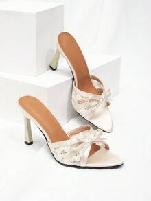 CUCCOO CHICEST 全新时尚百搭水钻蝴蝶结带细高跟凉鞋 - 杏色 - 查看 7