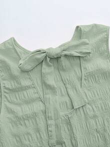 Chiquease Women's Solid Color Round Neck Ruffle Hem Backless Casual Dress - Pastel Green - View 6