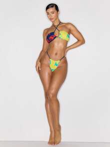 MUSERA 交叉前片撞色印花比基尼上衣（仅限春夏度假性感酷女孩伊比沙岛音乐节假日驿站） - 彩色 - 查看 4