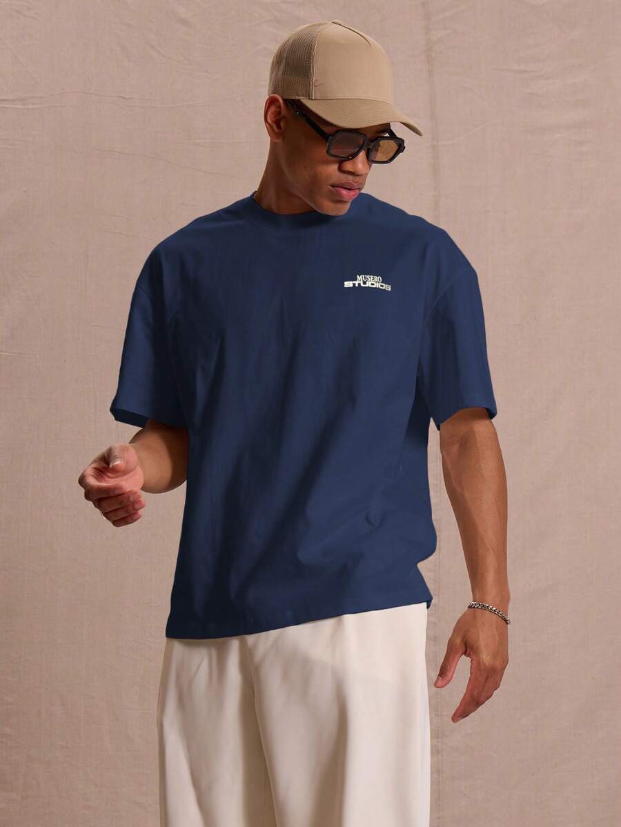 Áo thun in hình đồ họa cỡ lớn "Musero Studios" dành cho mùa xuân, hè, kỳ nghỉ lễ Phục sinh. - Màu xanh hải quân - Xem 1