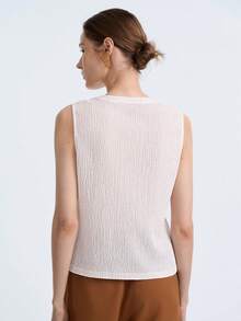 Aalyst Damen Sommer Ausflug, Date, Neujahr, Valentinstag, Ostern, Muttertag, Musikfestival, Naher Osten, Hochzeit, Sophisticated, Modisch, Elegant, Vintage, Casual, Minimalistisch, Pendeln, Romantisch, Urlaub ärmellose strukturierte Jacquard Rundhals Knopfleiste Figurbetontes Tank Top, Milchig Weiß - Beige - Übersicht 6