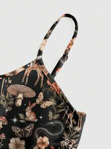 ROMWE Fairycore 可爱小鹿仙子天体哥特神秘性感低胸紧身美人鱼连衣裙（女款） - 黑色 - 查看 3