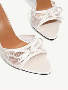 CUCCOO CHICEST New Fashion Versatile Rhinestone Bowknot Strap Stiletto Heel Sandals For Christmas Elegant Shoes Wedding Shoes Spring Shoes Bride Shoes - Beige - View 4