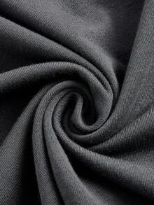 SHEIN EZwear Áo thun ôm dáng cổ tròn tay ngắn in chữ và hình cánh đại bàng đơn giản dành cho nữ, phù hợp cho mùa hè - Màu xám đen - Xem 5