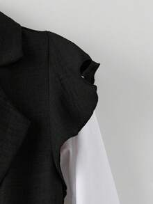 GlowEve 女士翻领无袖背心配腰带和宽松直筒裤两件套 - 黑色 - 查看 5