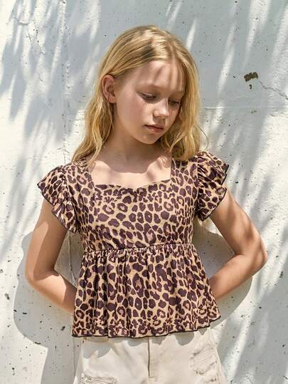 SHEIN Girls' Blue Cap Sleeve Shirt, Fashionable Summer Tops, Soft & Stylish Design, Versatile For Vacation, Travel, Campus And Daily Wear