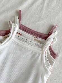 4-Piece Cute Baby Girl Casual Simple Knitted Solid Color Camisole With Open Crotch-Perfect For Spring And Summer Floral Clothes Bodysuits - Multicolor - View 5
