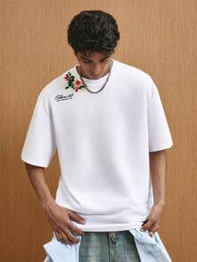 TOKVUE 男士休闲时尚度假短袖T恤，圆领针织衫，简约空白款，法式乡村风情，浪漫文艺，3D刺绣，简约法式，文艺范儿，修身剪裁，低调实用，日常通勤，度假商务出行，主题活动，节日礼物，男友礼物 - 白色 - 查看 2