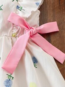 SHEIN Vintaside Kids Đầm thời trang thường ngày mới cho bé gái, họa tiết hoa in kỹ thuật số nhiều màu sắc, trang trí nơ 3D, eo thắt và gấu đầm xếp ly, phù hợp cho bé gái nhỏ. Dễ thương, thoải mái, thanh lịch, phù hợp cho mặc hàng ngày, đi học, đi chơi, nghỉ lễ, dự tiệc. Đầm công chúa, đầm trẻ em, đầm bé gái dự tiệc, đầm nơ cho bé gái, đầm hoa nơ, quần áo trẻ em có nơ, đầm dự tiệc thanh lịch. Trang phục mùa hè. Đầm trẻ em. Đầm cho bé gái. Đầm tay xếp ly. Trang phục mùa hè. Đầm mềm mại. - trắng - Xem 4