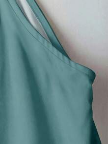 SHEIN Clasi Casual Minimalist Style Colorblock Green Abstract Geometric Stained Glass Leaf Print Jumpsuit, Versatile For Spring/Summer - Multicolor - View 3