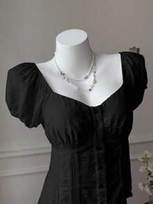 Comfortcana Plus Size V-Neck Floral Contrast Trim Short Sleeve Shirt, Summer - Black - View 3
