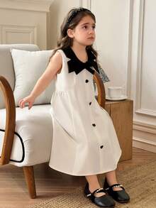 Dazy Kids Sweet V-Neck Waist Cinched Sleeveless A-Line Dress, Young Girl Summer Dress Sun Dresses - Beige - View 4