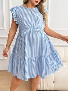 Plussiva Đầm kẻ sọc dáng rộng dành cho bà bầu cỡ lớn, thích hợp mặc mùa hè. - Màu xanh lam - Xem 3