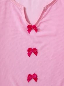 PetitDoll 2 件套撞色圆领蝴蝶结装饰短款上衣和长裤性感内衣套装 - 粉色 - 查看 4