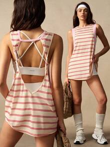 VARSIVA Women Striped Backless Casual Fitness Sports Tank Top - Multicolor - View 2