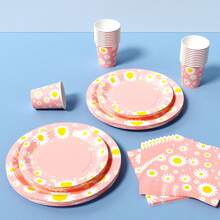 Pink Daisy Garden Disposable Plates, Napkins And Cups Set, Serves 8 Guests.This Disposable Party Set (Including Plates, Napkins And Cups) Is Perfect For Birthday Parties, Weddings And Family Picnics. - View 4