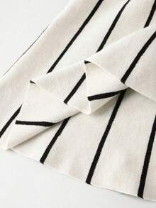 Breezaya Đầm dệt kim cổ yếm kẻ sọc thanh lịch và thời trang dành cho nữ - trắng - Xem 6