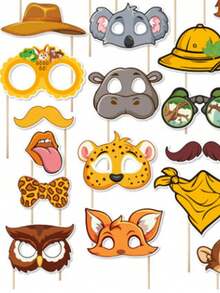 1/3/5 Sets Jungle Animal Handheld Photo Booth Props, Fun Creative Party Photo Props For Birthday Celebration, Festive Party Decor Supplies - multicolor - View 5