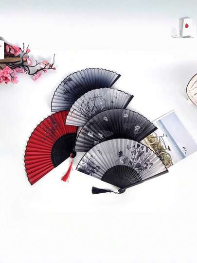 1PC Foldable Silk Cloth Vintage Chinese Japanese Style Folding Fan Classical Antique Hand Fan For Women Hanfu Cheongsam Wedding Photography Decorative Props Student Gift Portable Elegant Handmade Cultural