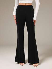 SHEIN Tall 低腰纯色喇叭裤修身西装裤，适合派对、性感优雅的约会之夜。 - 黑色 - 查看 1