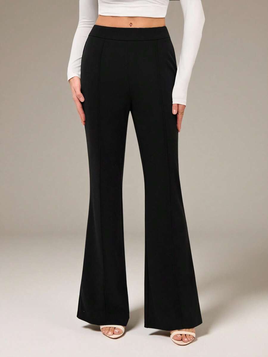 SHEIN Tall 低腰纯色喇叭裤修身西装裤，适合派对、性感优雅的约会之夜。 - 黑色 - 查看 1