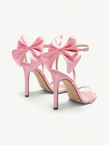 CUCCOO CHICEST 粉色蝴蝶结装饰细跟高跟凉鞋夏季毕业高跟鞋舞会高跟鞋度假鞋夏季促销优雅凉鞋圣诞秋季新年假期 - 粉色 - 查看 6