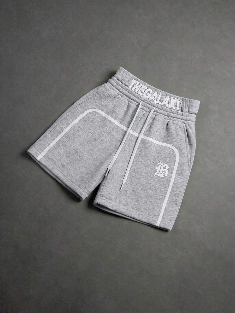 STYNVO Quần short nam thể thao thường ngày in chữ, cạp chun, thích hợp cho mùa hè. - Xám - Xem 1