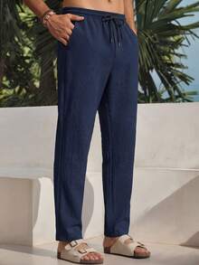 HIMLAND 男士休闲纯色梭织弹力腰带口袋裤 - 藍色 - 查看 2