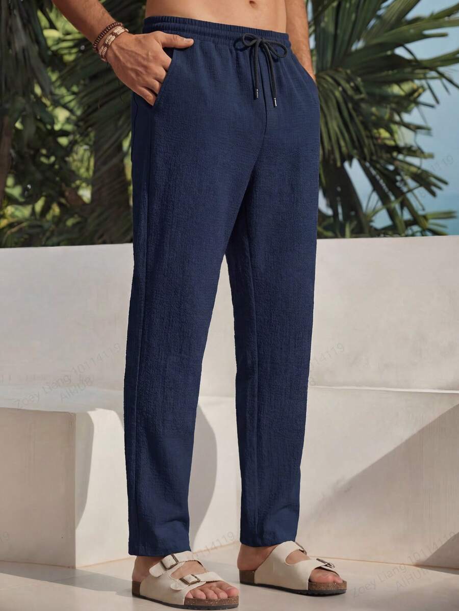 HIMLAND 男士休闲纯色梭织弹力腰带口袋裤