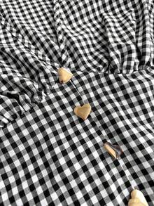 Sunnyshic V-Neck Fitted Red & White Plaid Color Block Short Casual Dress, Plus Size - Black and White - View 7