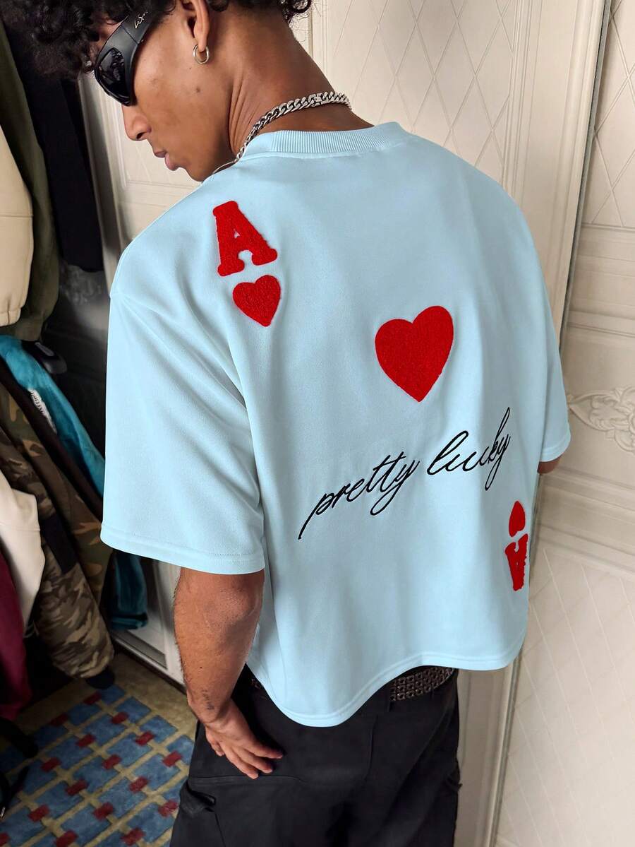 PAVTROS Men's Letter Embroidery Round Neck Short Sleeve Casual T-Shirt - Blue - View 1