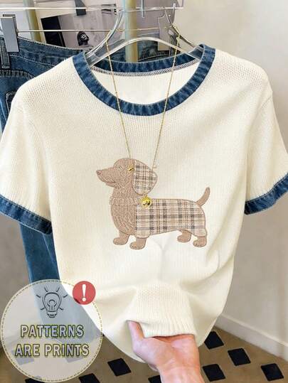 Resyla T-shirt à col rond à épaules tombantes avec imprimé de chien abricot, best-seller. T-shirt décontracté et confortable pour l'extérieur, pour toutes les saisons.