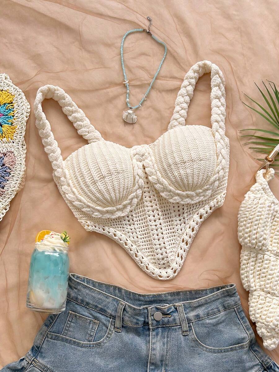 Soleia Trang phục thường ngày mùa Xuân/Hè kiểu miền Tây, thích hợp cho đám cưới, lễ tốt nghiệp, tiệc brunch, ngày lễ Thánh Patrick, kỳ nghỉ xuân, lễ Phục Sinh, lễ hội âm nhạc, phong cách boho nhiệt đới thanh lịch, màu ngà voi, chất liệu dệt dây thừng, co giãn cao cấp, họa tiết dây thừng. - Màu be - Xem 1