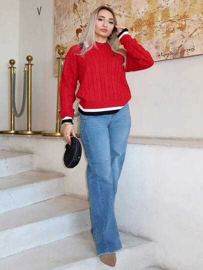 salliqueen 女式刺绣撞色毛衣，秋冬