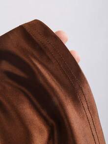 Sweetra Women's Lace Patchwork Halter Tie Waist Fashionable Date Mini Dress - Coffee Brown - View 3